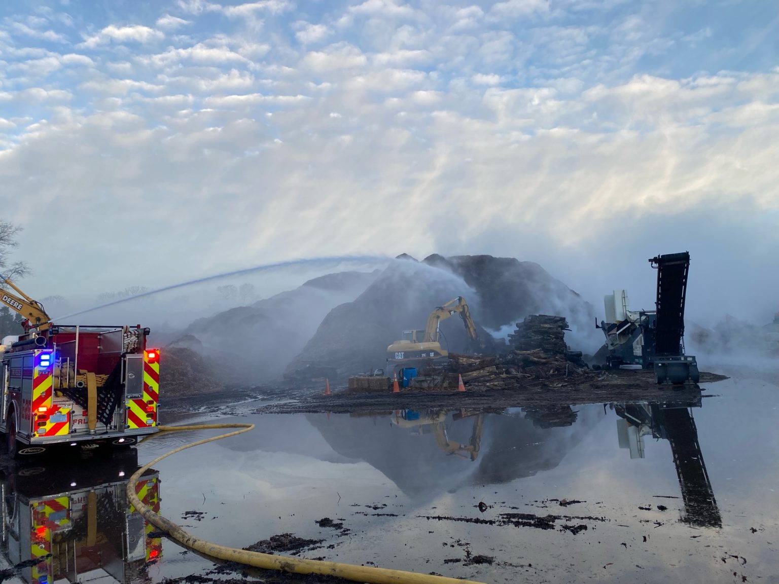 Falmouth Firefighters battle mulch fire at recycling company