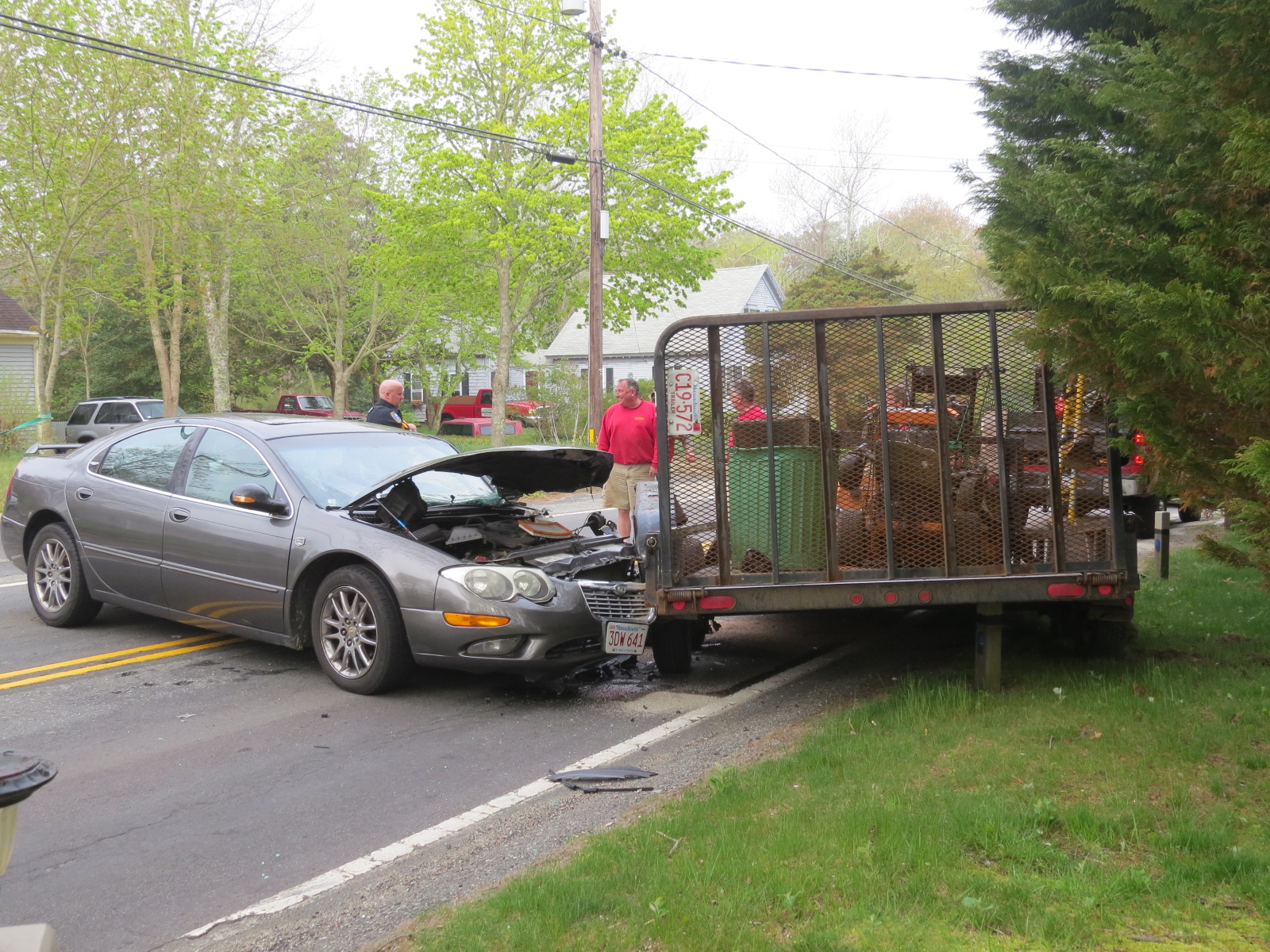 Car vs landscaping trailer in Harwich