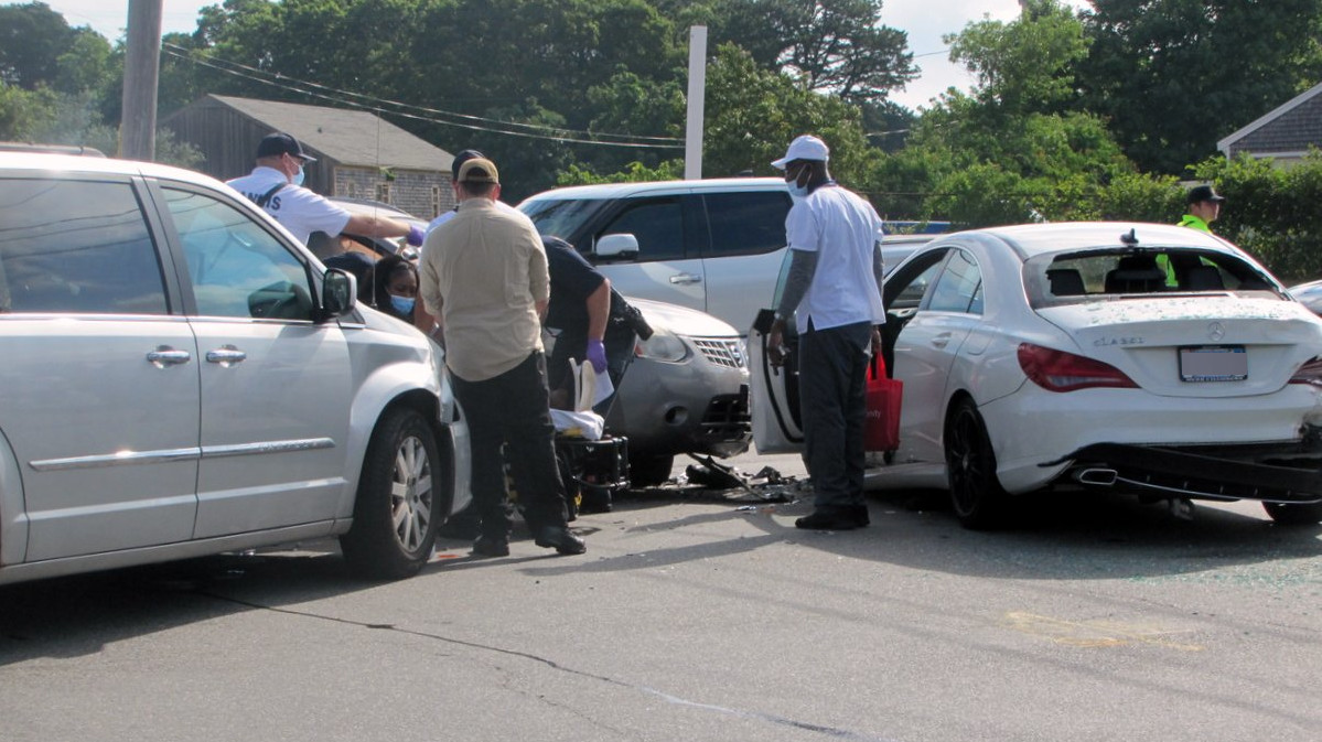 Several evaluated after four car crash in Hyannis