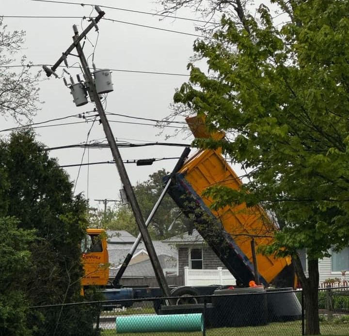 Dump truck strikes pole causing transformer to blow out in Yarmouth ...