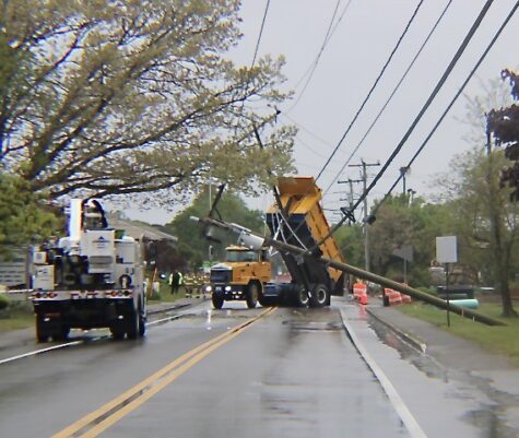 Dump truck strikes pole causing transformer to blow out in Yarmouth ...