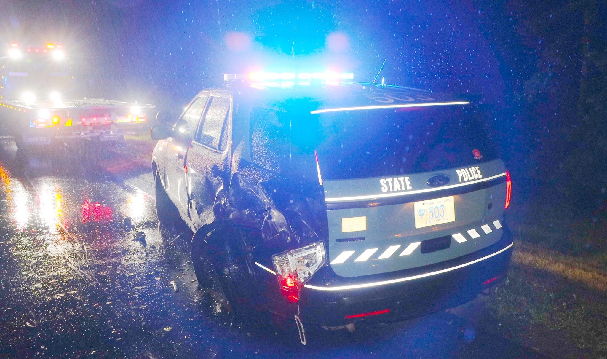 Mass State Trooper escapes injury after cruiser struck by alleged drunk ...