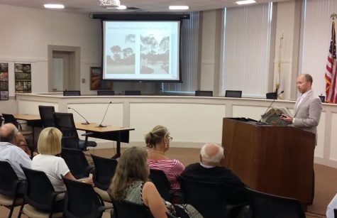 Landscape Architectural Services Consultant Michael Dodson gives a presentation about the new dog park to Barnstable residents at Town Hall.