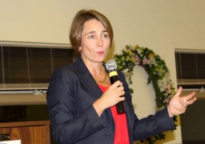 CCB MEDIA PHOTO Attorney General Maura Healey addresses a crowd at the Barnstable Senior Center for a talk on economic justice.
