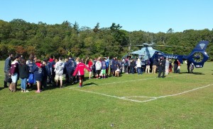 Hundreds of students were on hand and lined up to see a state police helicopter which landed on the soccer fields.