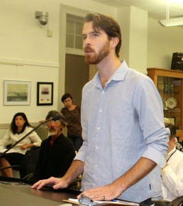 CCB MEDIA PHOTO Nate Robertson, who worked on a film about addiction called "What Happened Here," speaks about the homelessness issue in front of the Barnstable Town Council. Robertson said he is in recovery and looking for housing himself. "I'm glad the issue is being talked about," he said.