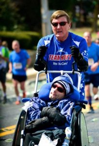 COURTESY OF THE MARINE BIOLOGICAL LABORATORY: Dick Hoyt, who is running with his quadriplegic son Rick as part of "Team Hoyt," will speak December 2 in Woods Hole.