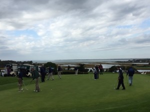CCB MEDIA PHOTO Players prepare to tee off at the Hyannisport Club overlooking Nantucket Sound.