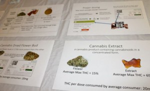 CCB MEDIA PHOTO Vendors display information about medical marijuana.
