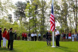 CCB MEDIA PHOTO Al Madden plays his trumpet during a ceremony at the Inter-Generational Memorial Day event at the Barnstable Senior Center on Thursday, May 21, 2015.