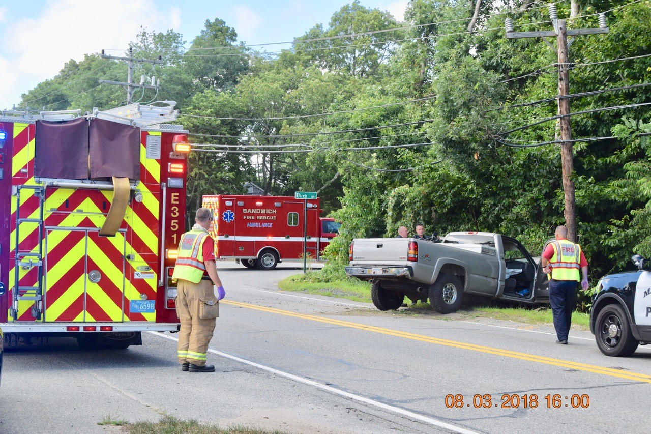 Two vehicles collide, one strikes pole injuring one in Mashpee