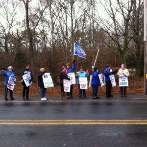 More than 40 nurses stood out in the cold at the hospital lights corner in Falmouth this morning as part of a picket over mandatory overtime and other contract details.