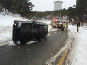 COURTESY OF ORLEANS POLICE DEPARTMENT A rollover on Route 6 near exit 12 caused a back-up today.