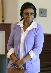 MERRILY CASSIDY/CAPE COD TIMES POOL Vivienne Walker, Trudie Hall's mother, looks at the jury before her testimony Wednesday. She was the first witness on the stand in the trial of Quoizel Wilson.