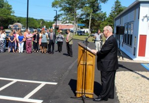 CCB MEDIA PHOTO Barnstable Interim Superintendent of Schools Bill Butler address town and school officials gathered for the opening of the new Enoch Cobb Early Learning Center.