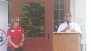 CCB MEDIA PHOTO Hillary Greene, Executive director of Cape and Islands Red Cross and Ralph Boyd, CEO of American Red Cross Massachusetts speak at the Hyannis-based Chapter's centennial celebration.