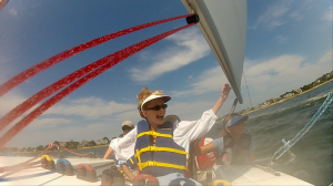 COURTESY SAIL CAPE COD Laurel Labdon enjoys sailing in Lila, Sail Cape Cod's new adaptive sailboat.