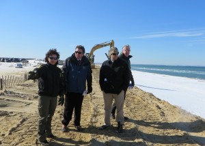 CCB MEDIA PHOTO Officials gather at Sandy Neck Beach to see the results of recent storms. Sandy Neck Beach Park Manager Nina Coleman with Barnstable Town Manager Thomas Lynch, State Energy and Environmental Secretary Matthew Beaton and Barnstable Town Councilor Philip Wallace.