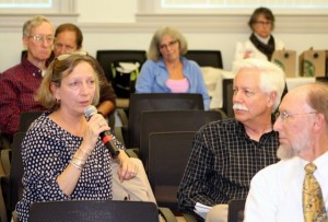 CCB MEDIA PHOTO Diane Turco, environmental activist with the anti-nuclear energy group Downwinders, asks a question.