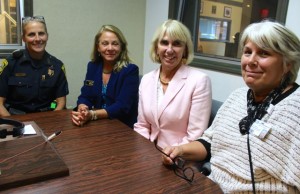 CCB MEDIA PHOTO Barnstable Police Officer Jeanne Challis, Elyse deGroot of Duffy Health Center, Cheryl Bartlett and Pat Durgin, both from Cape Cod Healthcare.