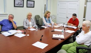 CCB MEDIA PHOTO Members of the Barnstable Town Manager Search Committee, including town councilors Paul Hebert, Ann Canedy, committee vice chair Sara Cushing, and committee chair Eric Steinhilber, and at large member Phillis Miller, met last night. At large member John Crow of Osterville is not pictured. Town Councilor James Crocker was absent.