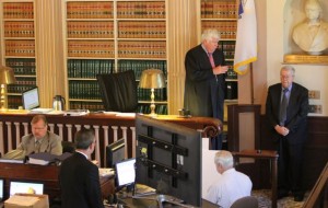 CCB MEDIA PHOTO Barnstable Superior Court Judge Gary Nickerson cautions the jury about evidence from cell phone expert Scott Baxter, on the witness stand.