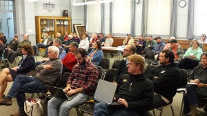 CCB MEDIA PHOTO Shellfishermen gather at Barnstable Town Hall for a presentation of new oyster harvesting rules.