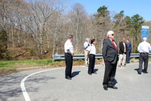 CCB MEDIA PHOTO Barnstable Superior Court Judge Gary Nickerson, court officers and attorneys at the commuter lot off Route 6 where Trudie Hall's rental car was found, bloody and abandoned, after she was reported missing.