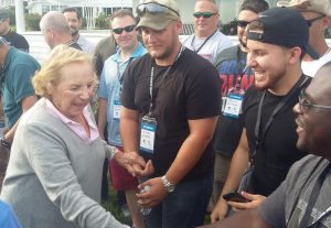 Ethel Kennedy greets the service men and women taking part in the Wounded Warrior Project event on Cape Cod.