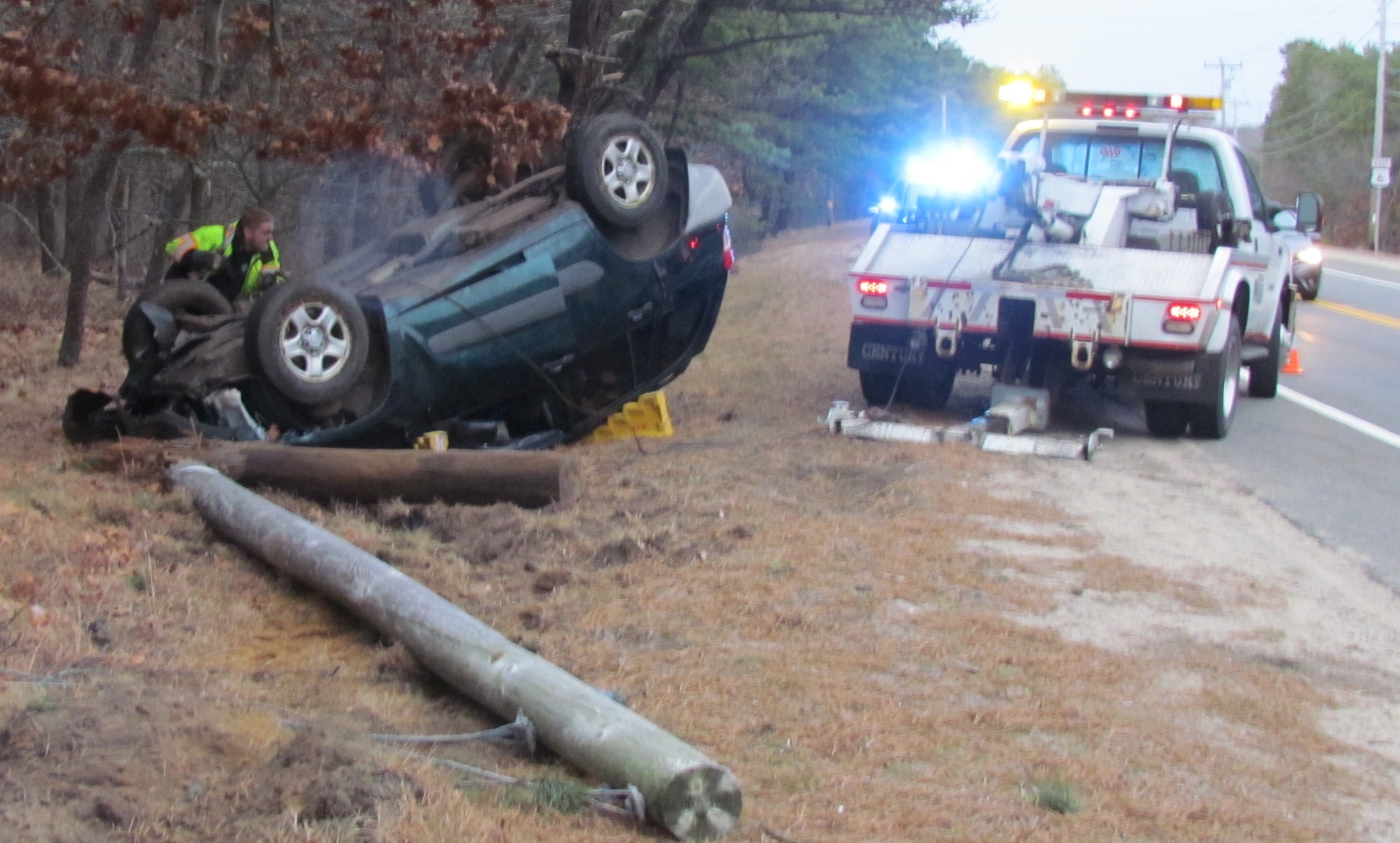 Video Driver hospitalized after Wellfleet rollover crash