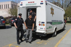 CCB MEDIA PHOTO Quoizel Wilson, who is accused of murdering Trudie Hall in 2010, arrives at Barnstable Superior Court.