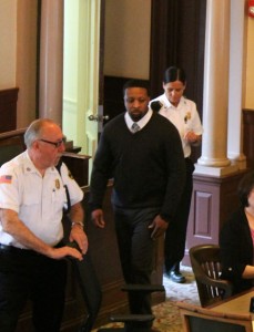 CCB MEDIA PHOTO Quoizel Wilson enters the courtroom on the first day of testimony in his murder trial.