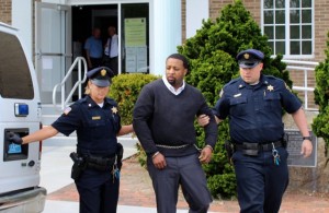 CCB MEDIA PHOTO Quoizel Wilson is loaded into the sheriff's van after being convicted of first degree murder in the 2010 shooting death of Trudie Hall of Nantucket. He was sentenced to life in prison without parole at MCI Cedar Junction in Walpole.
